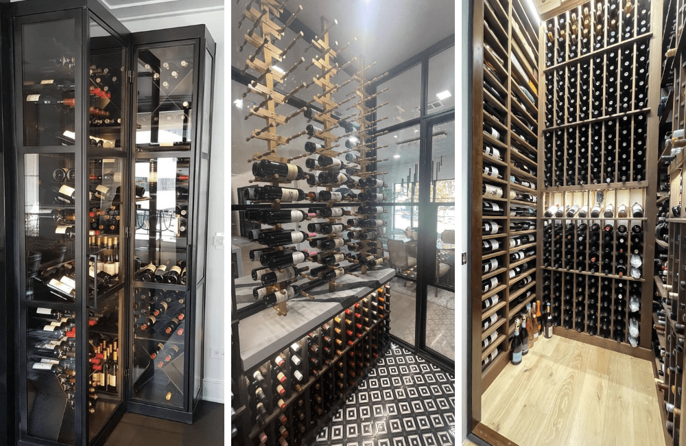 Wood wine rack with red wines